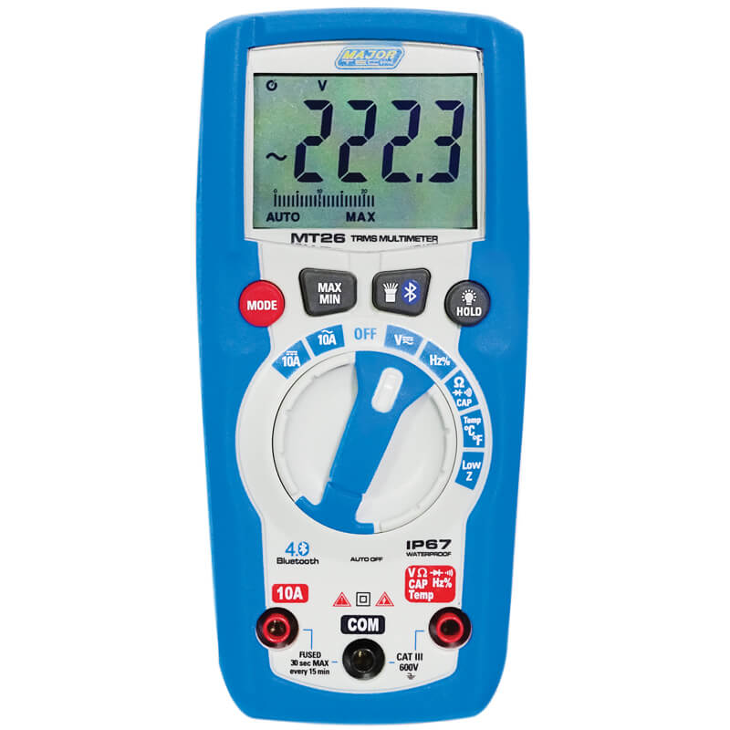 Major Tech AC/DC IP67 Bluetooth Compact Multimeter 600V MT26